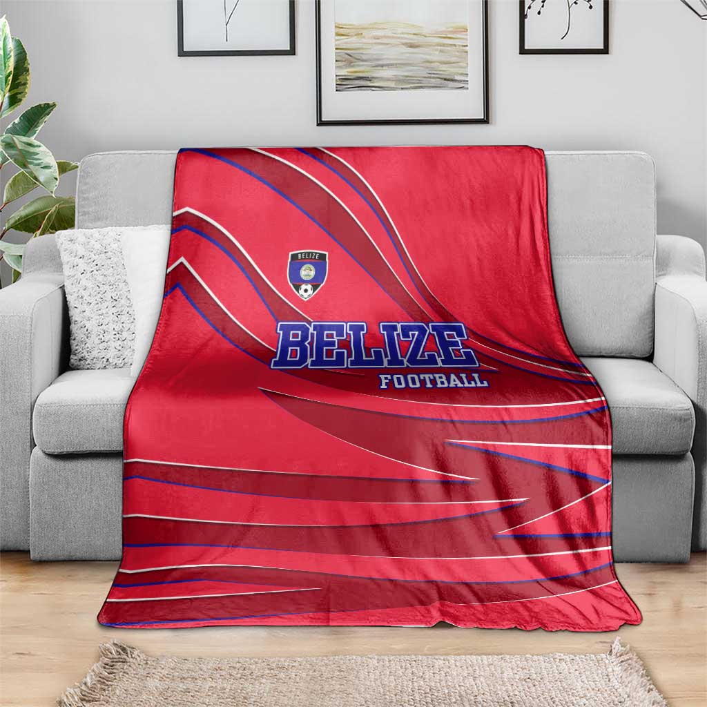 Belize Football Blanket with Red Abstract Soccer Pattern and Shield Emblem