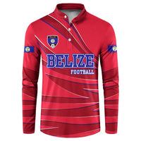 Belize Football Button Sweatshirt with Red Abstract Soccer Pattern and Shield Emblem