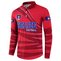 Belize Football Button Sweatshirt with Red Abstract Soccer Pattern and Shield Emblem