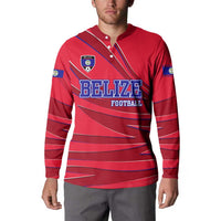 Belize Football Button Sweatshirt with Red Abstract Soccer Pattern and Shield Emblem