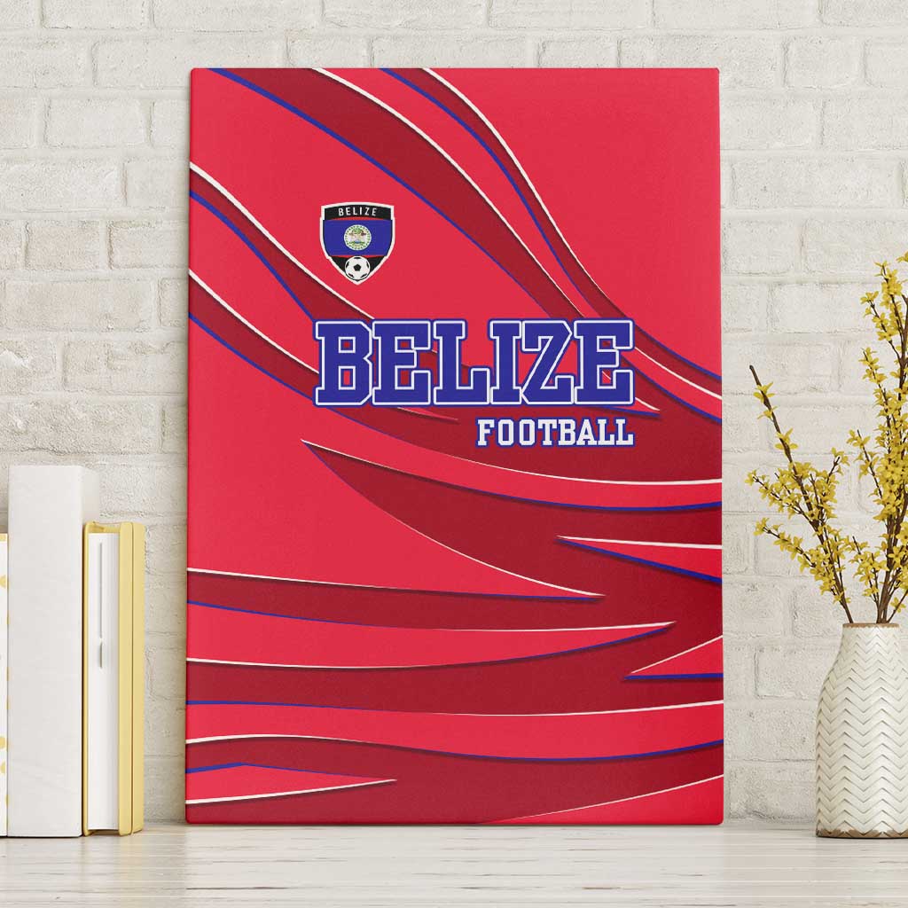 Belize Football Canvas Wall Art with Red Abstract Soccer Pattern and Shield Emblem