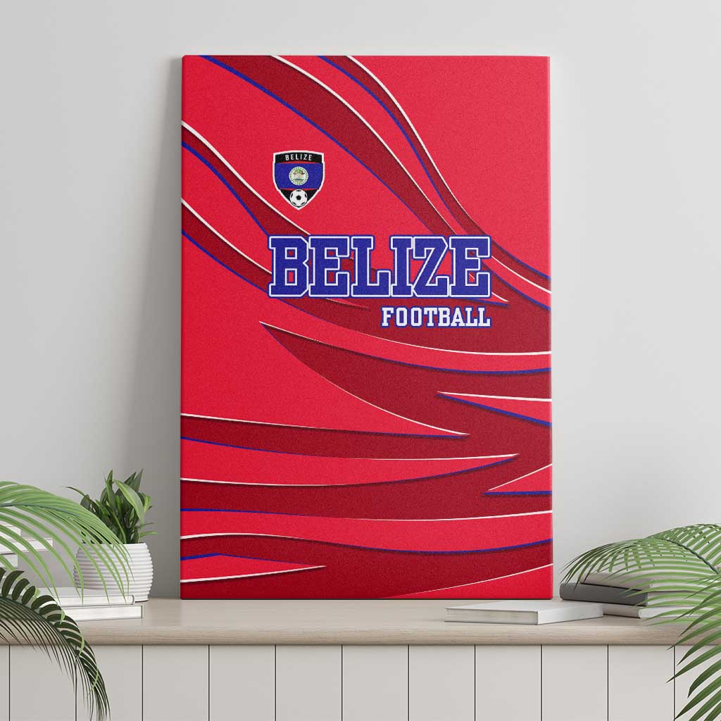 Belize Football Canvas Wall Art with Red Abstract Soccer Pattern and Shield Emblem