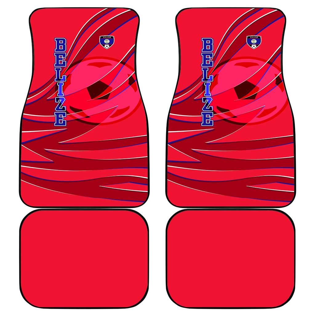 Belize Football Car Mats with Red Abstract Soccer Pattern and Shield Emblem