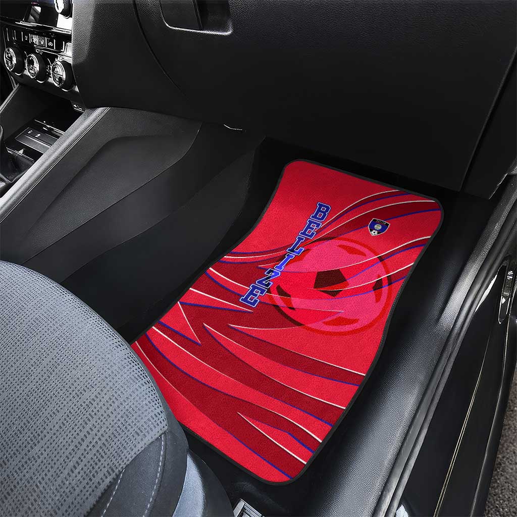 Belize Football Car Mats with Red Abstract Soccer Pattern and Shield Emblem