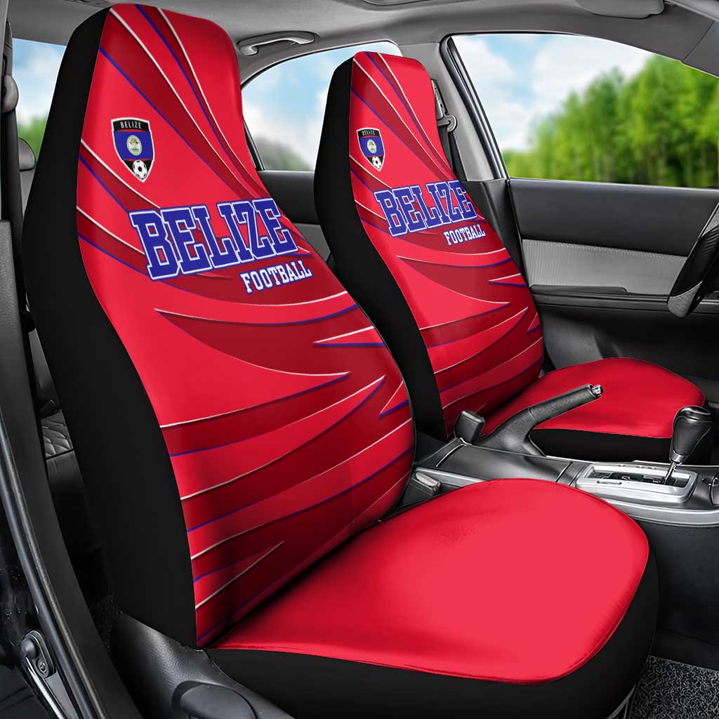 Belize Football Car Seat Cover with Red Abstract Soccer Pattern and Shield Emblem