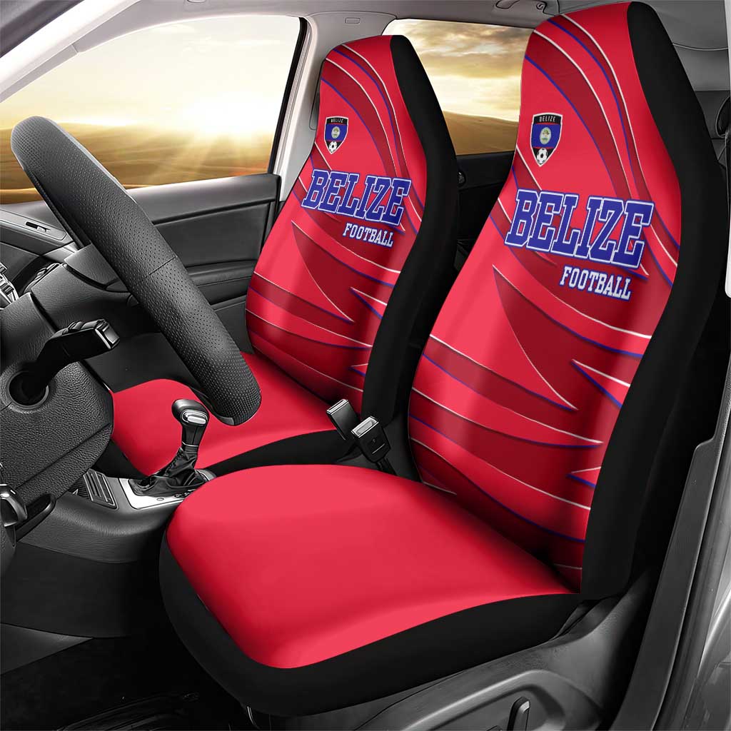 Belize Football Car Seat Cover with Red Abstract Soccer Pattern and Shield Emblem