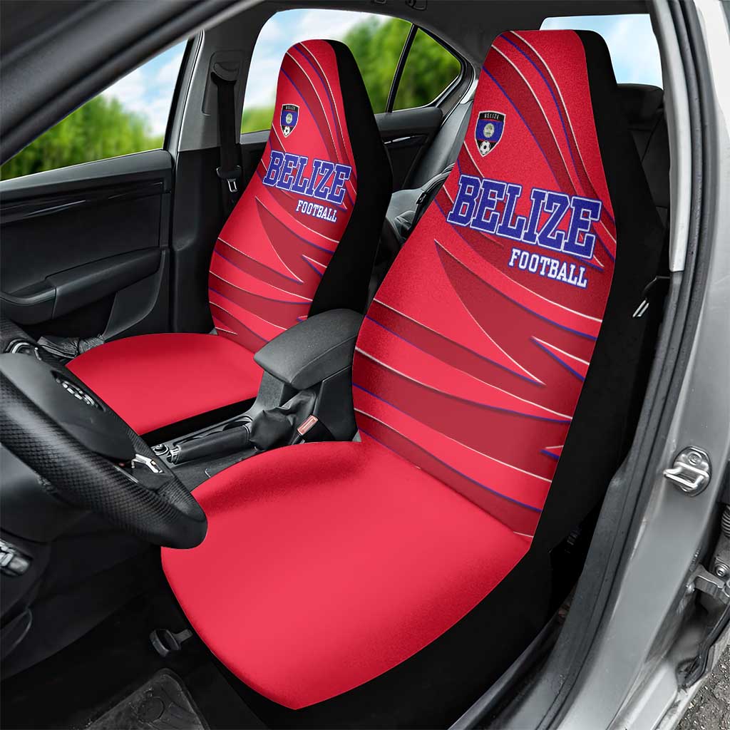 Belize Football Car Seat Cover with Red Abstract Soccer Pattern and Shield Emblem