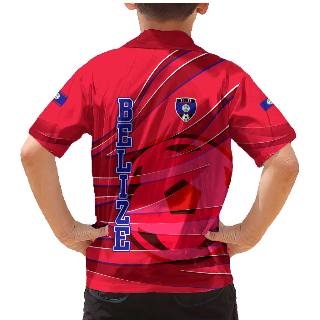 Belize Football Family Matching Mermaid Dress and Hawaiian Shirt with Red Abstract Soccer Pattern and Shield Emblem