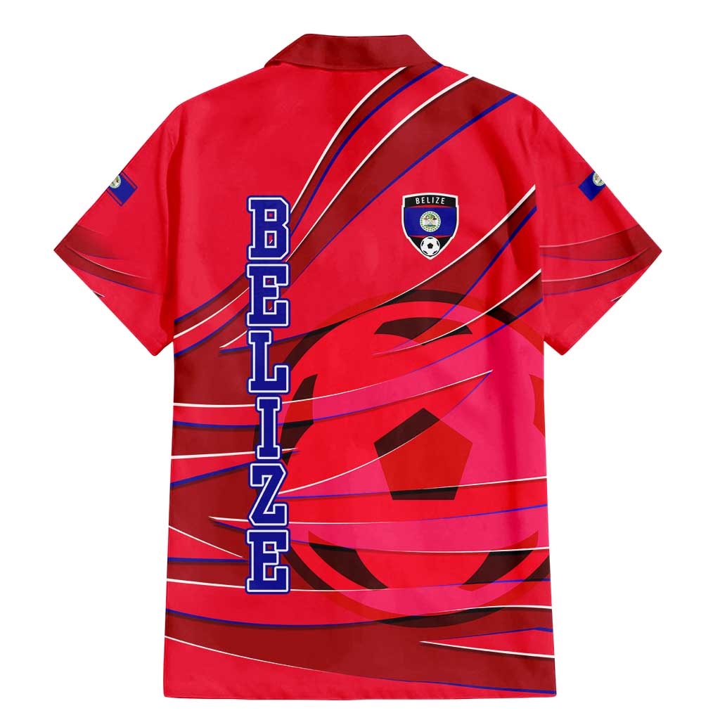 Belize Football Family Matching Mermaid Dress and Hawaiian Shirt with Red Abstract Soccer Pattern and Shield Emblem