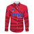 Belize Football Family Matching Off The Shoulder Long Sleeve Dress and Hawaiian Shirt with Red Abstract Soccer Pattern and Shield Emblem