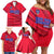 Belize Football Family Matching Off Shoulder Short Dress and Hawaiian Shirt with Red Abstract Soccer Pattern and Shield Emblem
