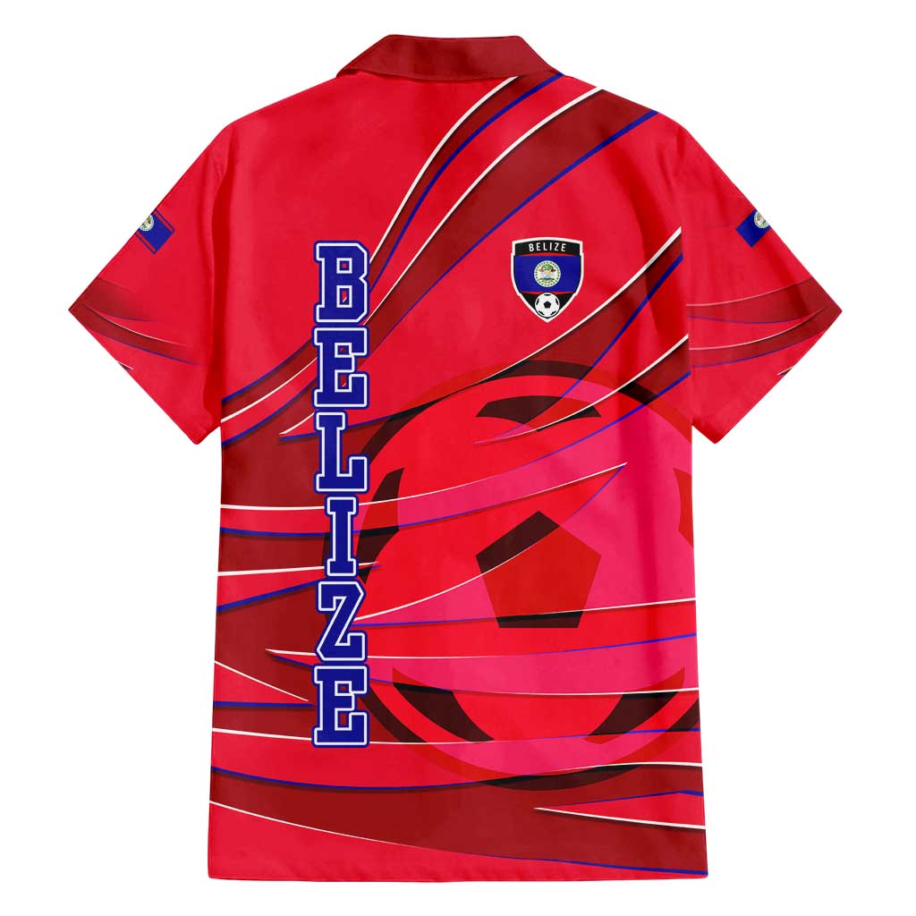 Belize Football Family Matching Tank Maxi Dress and Hawaiian Shirt with Red Abstract Soccer Pattern and Shield Emblem