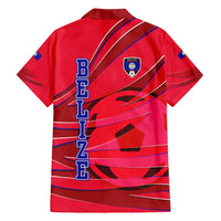 Belize Football Family Matching Tank Maxi Dress and Hawaiian Shirt with Red Abstract Soccer Pattern and Shield Emblem