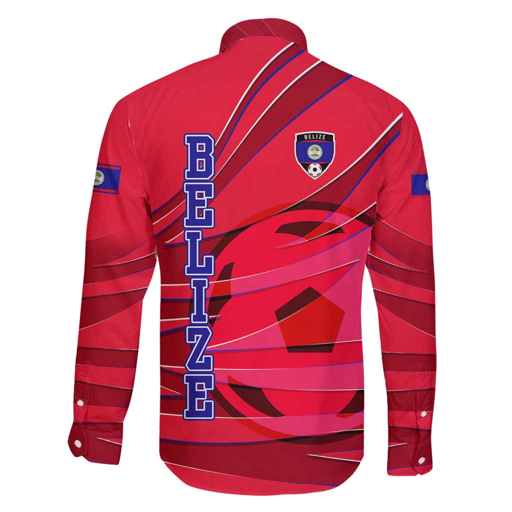 Belize Football Family Matching Tank Maxi Dress and Hawaiian Shirt with Red Abstract Soccer Pattern and Shield Emblem