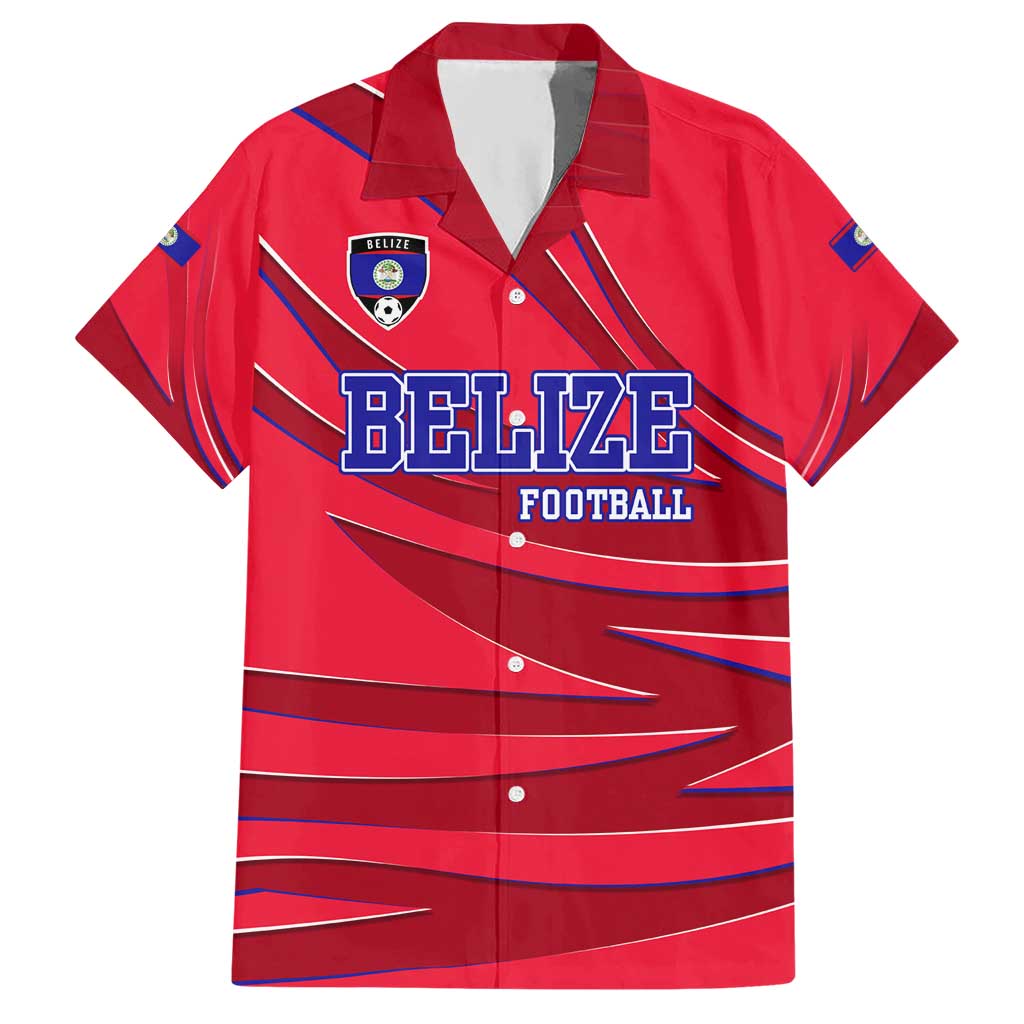 Belize Football Hawaiian Shirt with Red Abstract Soccer Pattern and Shield Emblem