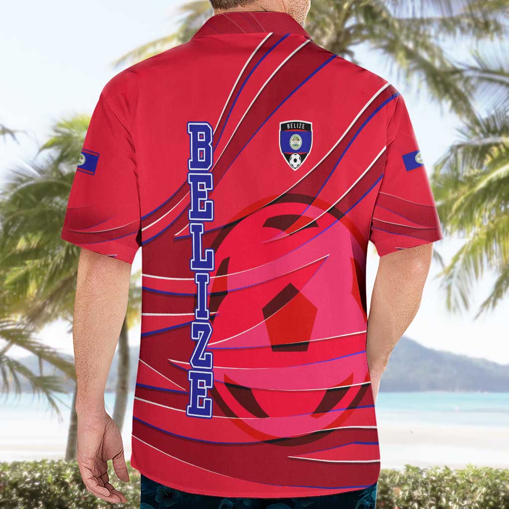 Belize Football Hawaiian Shirt with Red Abstract Soccer Pattern and Shield Emblem