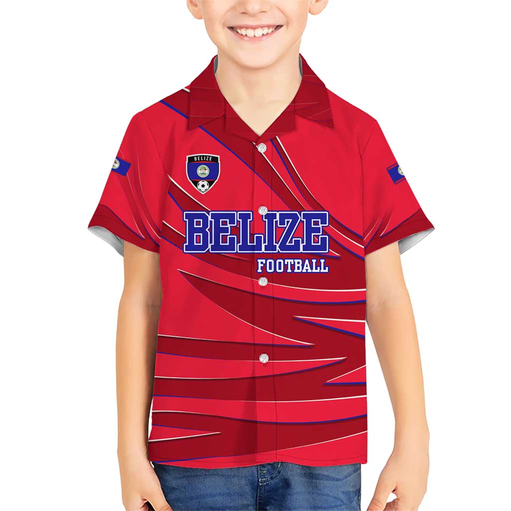 Belize Football Hawaiian Shirt with Red Abstract Soccer Pattern and Shield Emblem