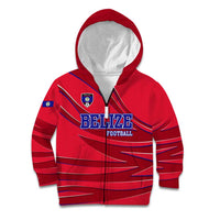 Belize Football Kid Hoodie with Red Abstract Soccer Pattern and Shield Emblem