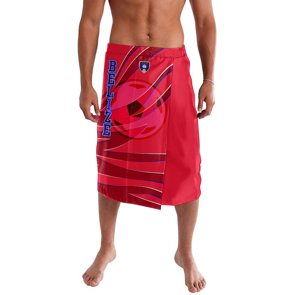 Belize Football Lavalava with Red Abstract Soccer Pattern and Shield Emblem