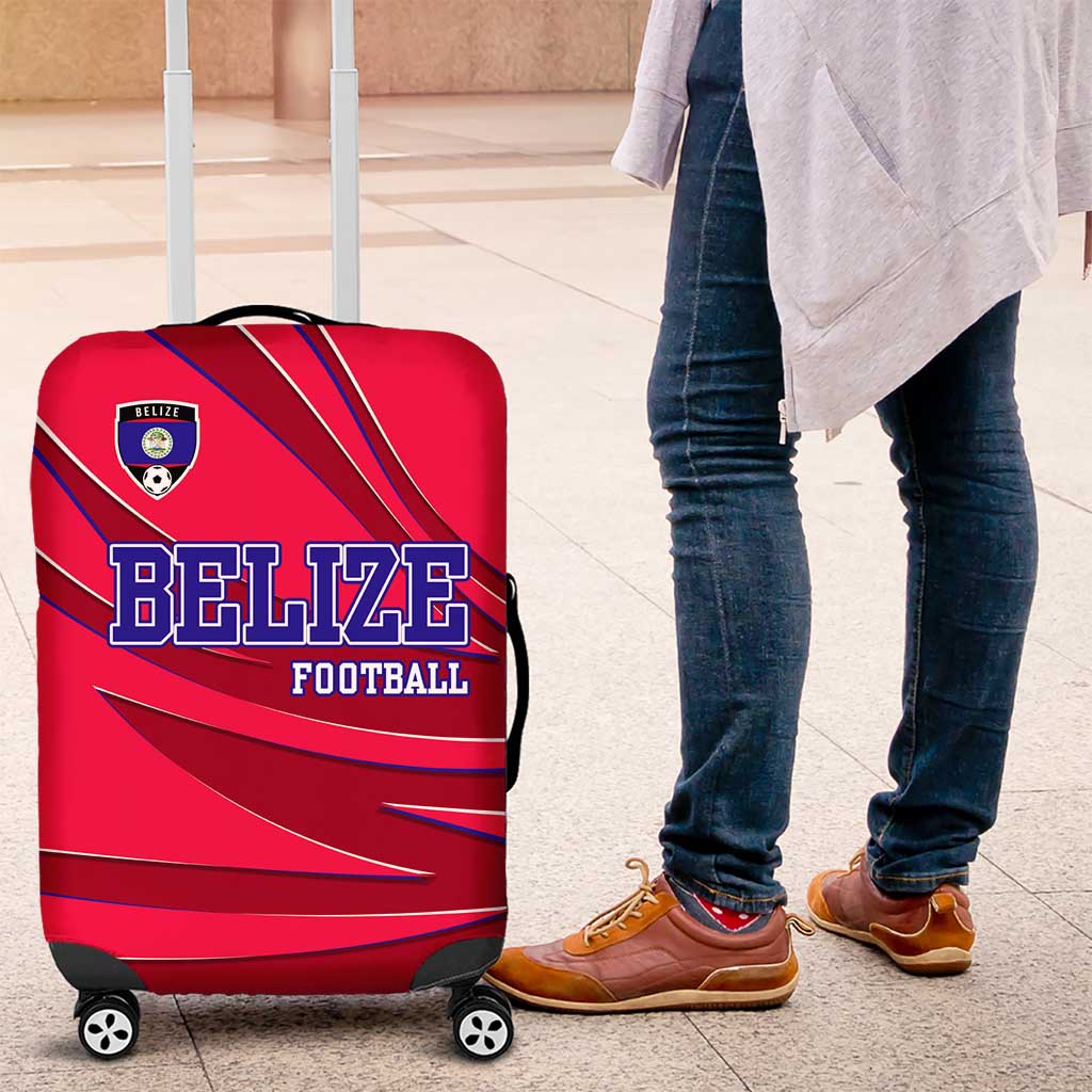 Belize Football Luggage Cover with Red Abstract Soccer Pattern and Shield Emblem