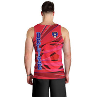 Belize Football Men Tank Top with Red Abstract Soccer Pattern and Shield Emblem