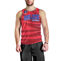 Belize Football Men Tank Top with Red Abstract Soccer Pattern and Shield Emblem