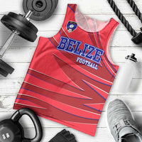Belize Football Men Tank Top with Red Abstract Soccer Pattern and Shield Emblem