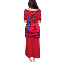 Belize Football Puletasi with Red Abstract Soccer Pattern and Shield Emblem