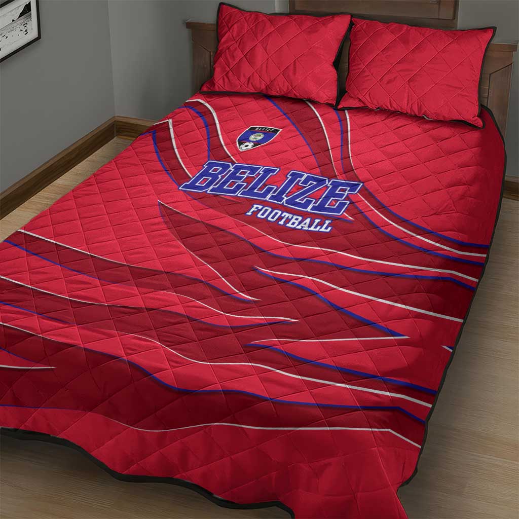 Belize Football Quilt Bed Set with Red Abstract Soccer Pattern and Shield Emblem