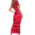 Belize Football Short Sleeve Bodycon Dress with Red Abstract Soccer Pattern and Shield Emblem