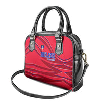Belize Football Shoulder Handbag with Red Abstract Soccer Pattern and Shield Emblem