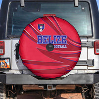 Belize Football Spare Tire Cover with Red Abstract Soccer Pattern and Shield Emblem