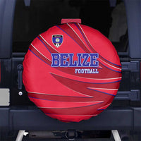 Belize Football Spare Tire Cover with Red Abstract Soccer Pattern and Shield Emblem
