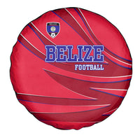 Belize Football Spare Tire Cover with Red Abstract Soccer Pattern and Shield Emblem