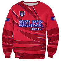 Belize Football Sweatshirt with Red Abstract Soccer Pattern and Shield Emblem