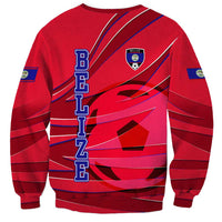 Belize Football Sweatshirt with Red Abstract Soccer Pattern and Shield Emblem