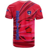 Belize Football T Shirt with Red Abstract Soccer Pattern and Shield Emblem