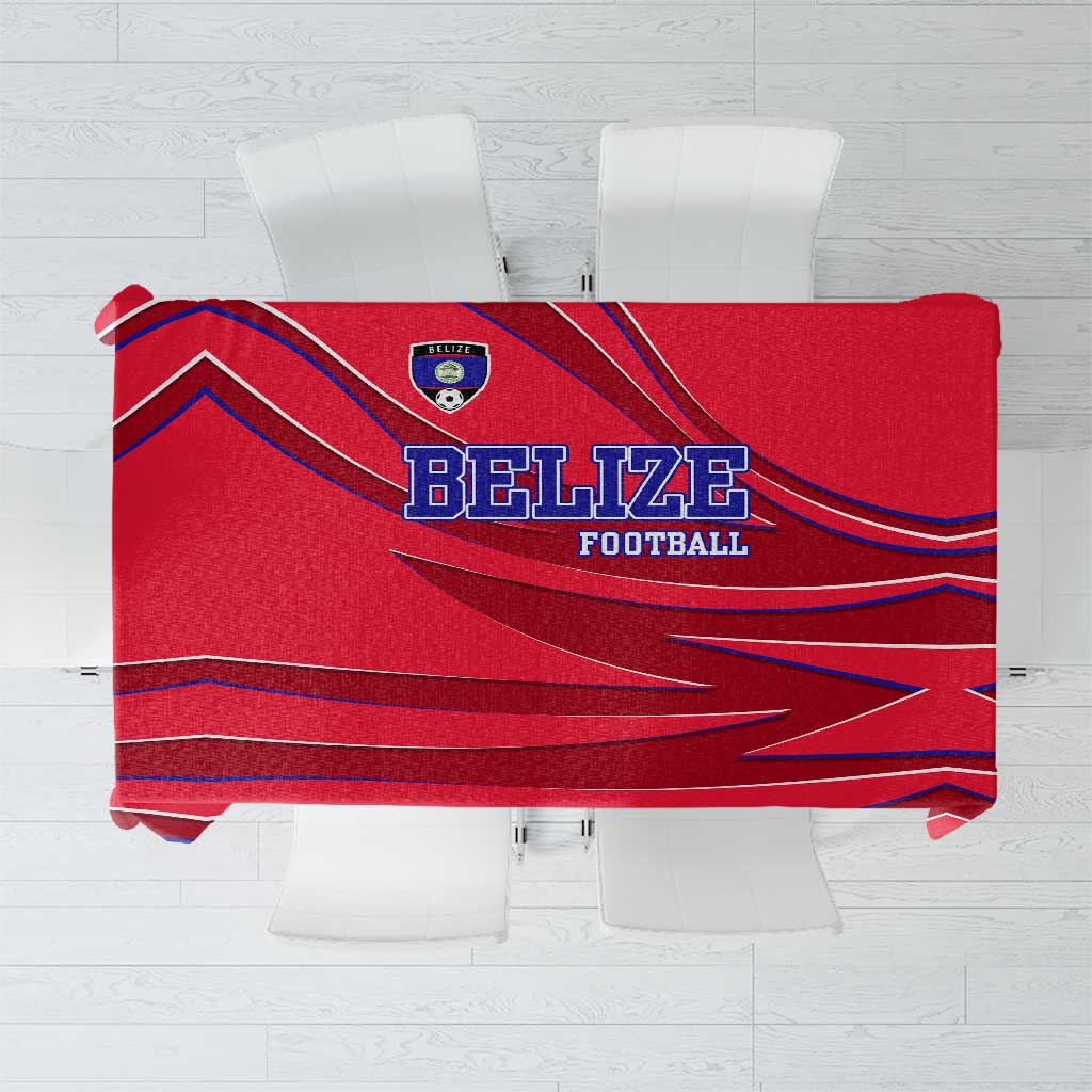 Belize Football Tablecloth with Red Abstract Soccer Pattern and Shield Emblem