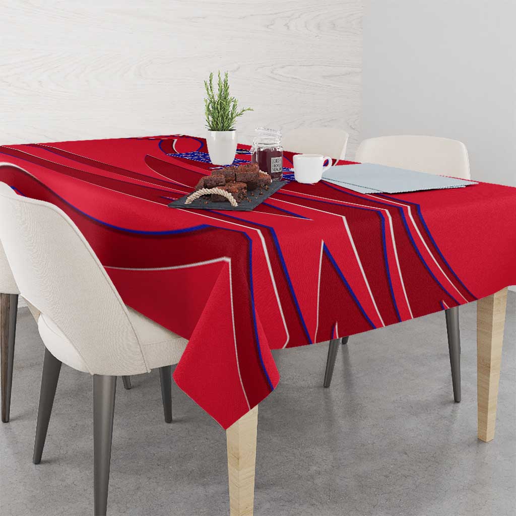 Belize Football Tablecloth with Red Abstract Soccer Pattern and Shield Emblem