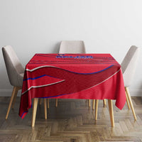 Belize Football Tablecloth with Red Abstract Soccer Pattern and Shield Emblem