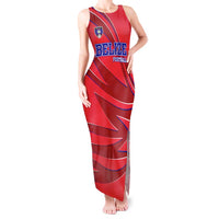 Belize Football Tank Maxi Dress with Red Abstract Soccer Pattern and Shield Emblem