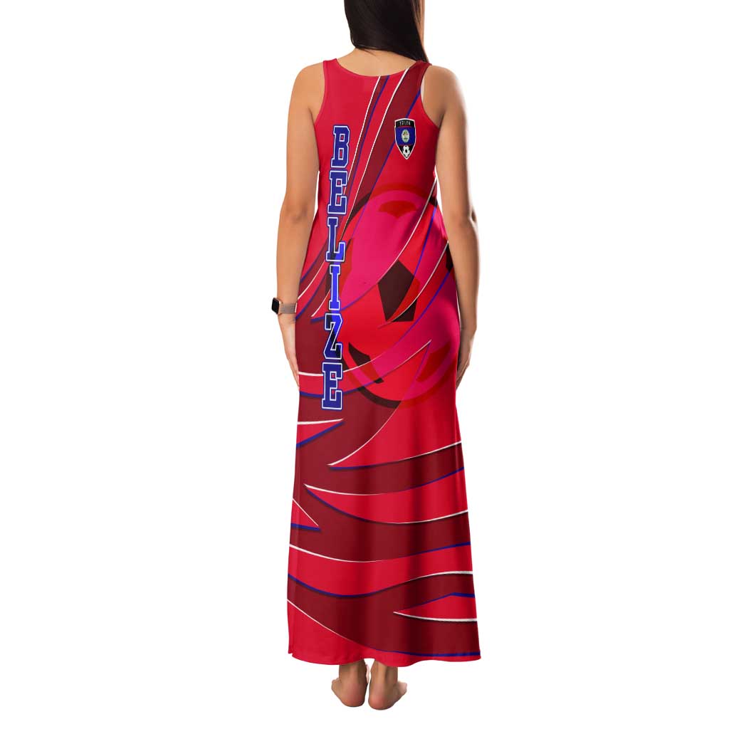 Belize Football Tank Maxi Dress with Red Abstract Soccer Pattern and Shield Emblem