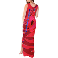 Belize Football Tank Maxi Dress with Red Abstract Soccer Pattern and Shield Emblem