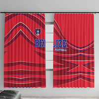 Belize Football Window Curtain with Red Abstract Soccer Pattern and Shield Emblem