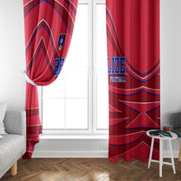 Belize Football Window Curtain with Red Abstract Soccer Pattern and Shield Emblem
