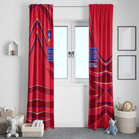Belize Football Window Curtain with Red Abstract Soccer Pattern and Shield Emblem