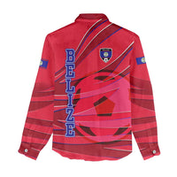 Belize Football Women Casual Shirt with Red Abstract Soccer Pattern and Shield Emblem