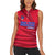 Belize Football Women Sleeveless Polo Shirt with Red Abstract Soccer Pattern and Shield Emblem
