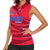 Belize Football Women Sleeveless Polo Shirt with Red Abstract Soccer Pattern and Shield Emblem