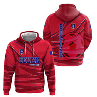 Belize Football Zip Hoodie with Red Abstract Soccer Pattern and Shield Emblem